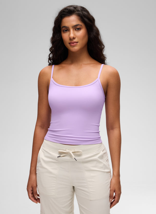 CRZ YOGA Women's Butterluxe Casual Scoop Neck U Back Double Lined Tank Elfin Purple @model_info:Carol