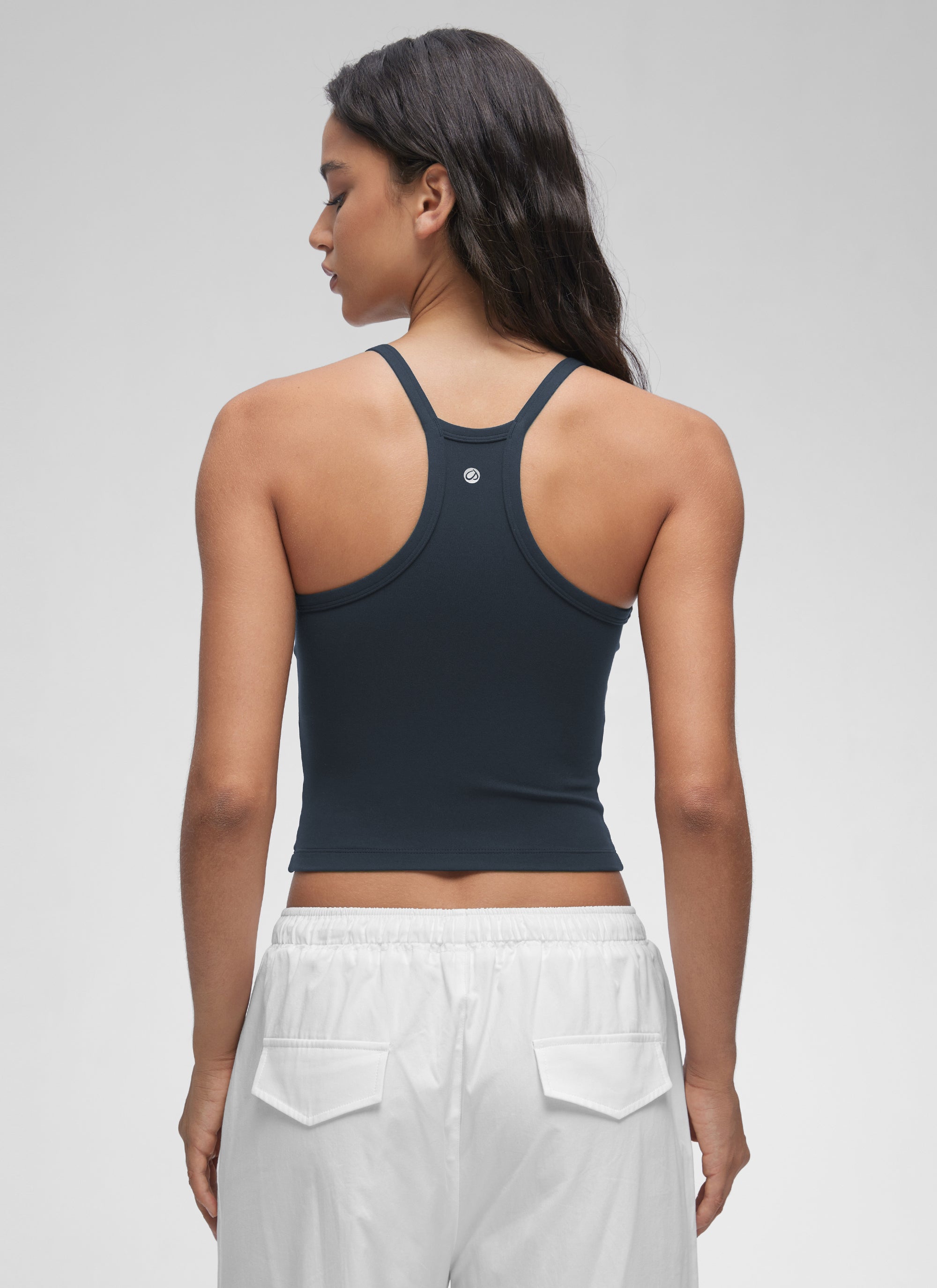 CRZ YOGA Women's Butterluxe Soft Double Lined V Neck Racerback Tanks True Navy