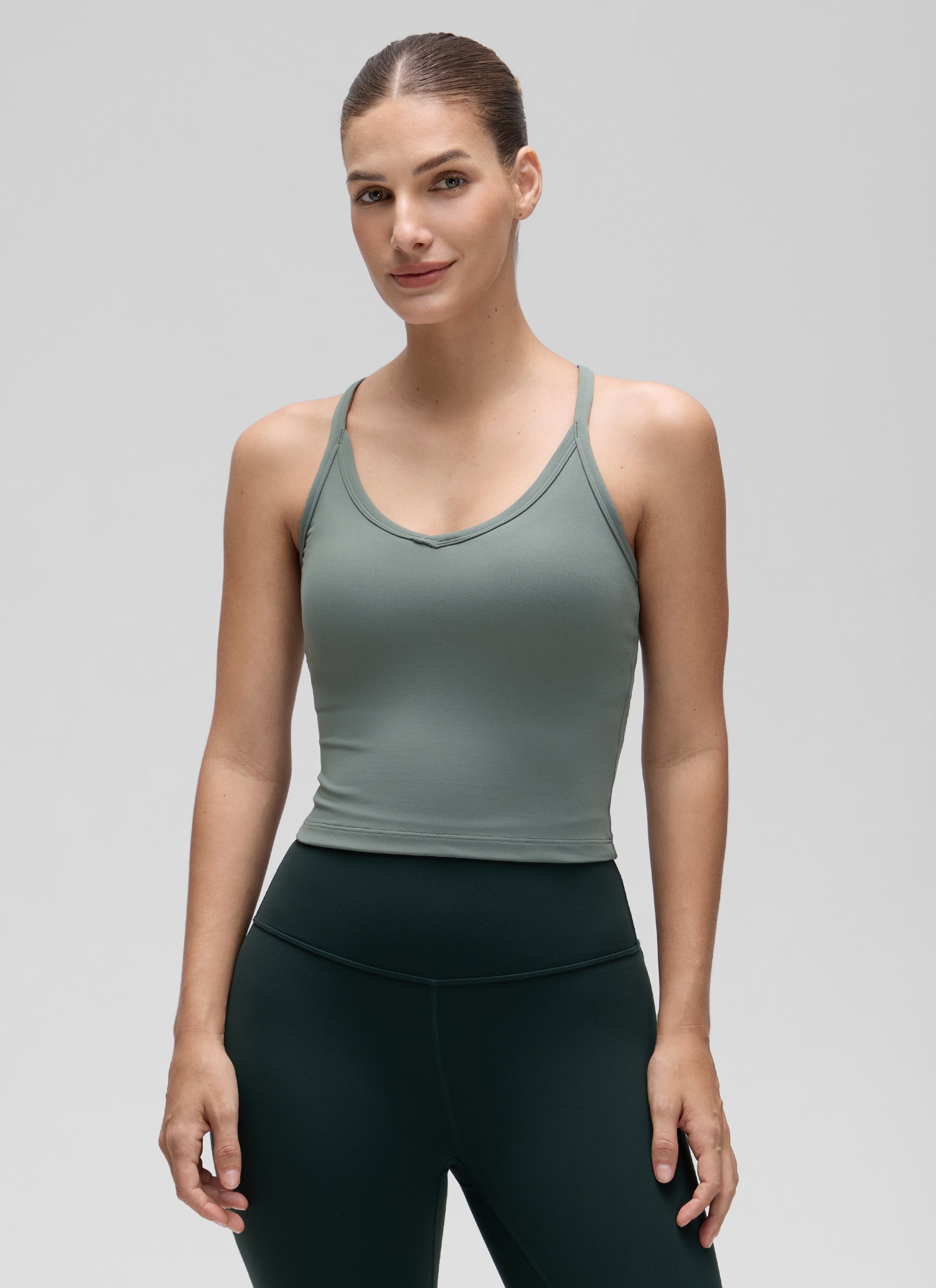 CRZ YOGA Women's Butterluxe Soft Double Lined V Neck Racerback Tanks Grey Sage
