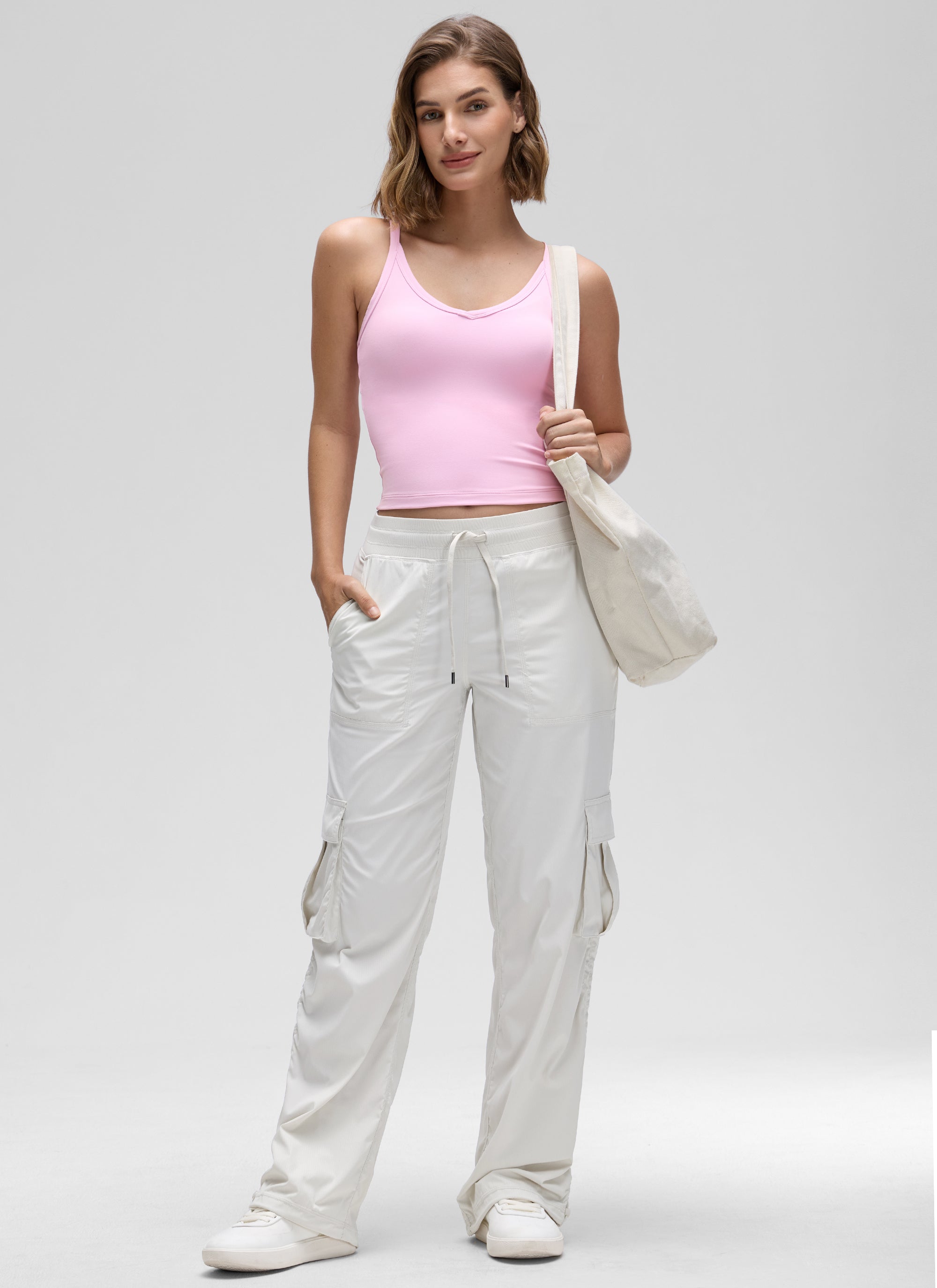 CRZ YOGA Women's Butterluxe Soft Double Lined V Neck Racerback Tanks Vita Pink @model_info:Jaynne