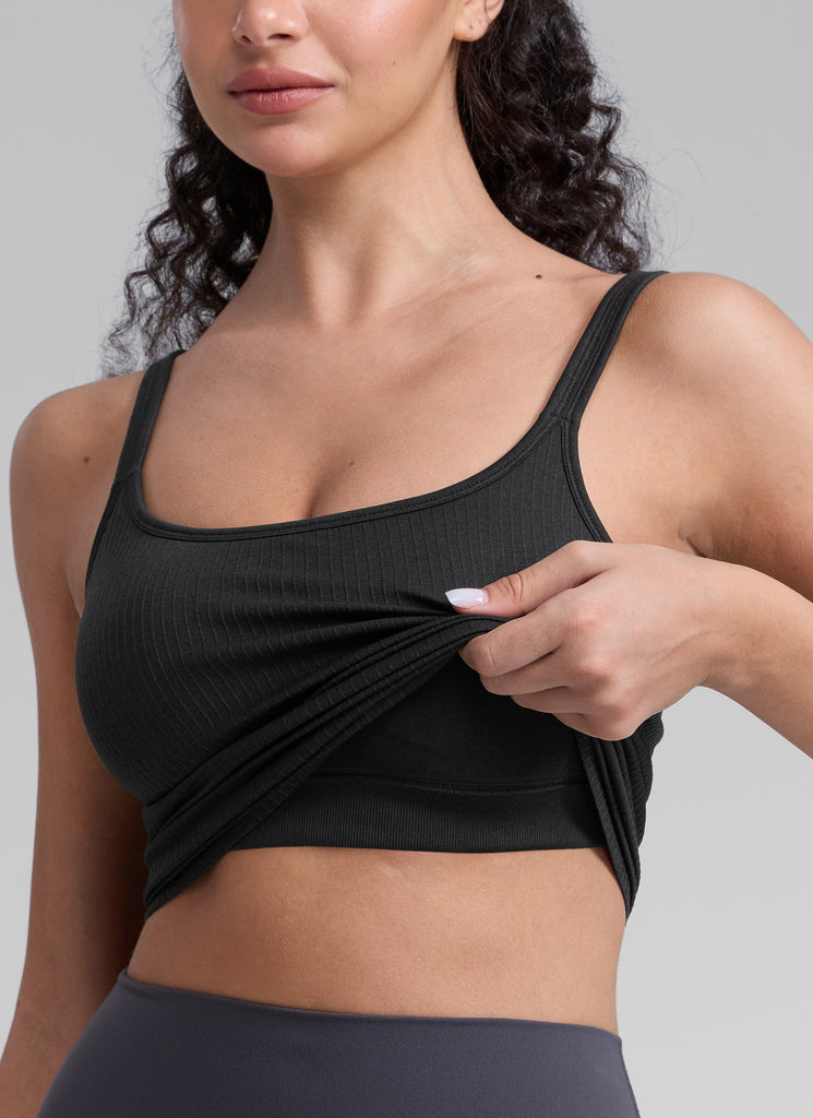 CRZ YOGA Women's Yoga Training Seamless Padded Open Back Sports Bra Black