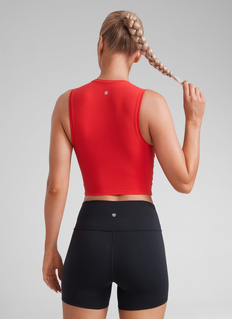 CRZ YOGA Women Crop Casual Double Lined High Neck Sleeveless Tanks Hot Fudge Brown