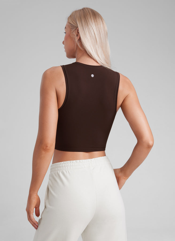 CRZ YOGA Women Crop Casual Double Lined High Neck Sleeveless Tanks White