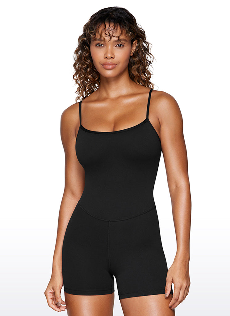 CRZ YOGA Women's Yoga Tight Fit Romper Shorts Bodysuit Jumpsuits Black