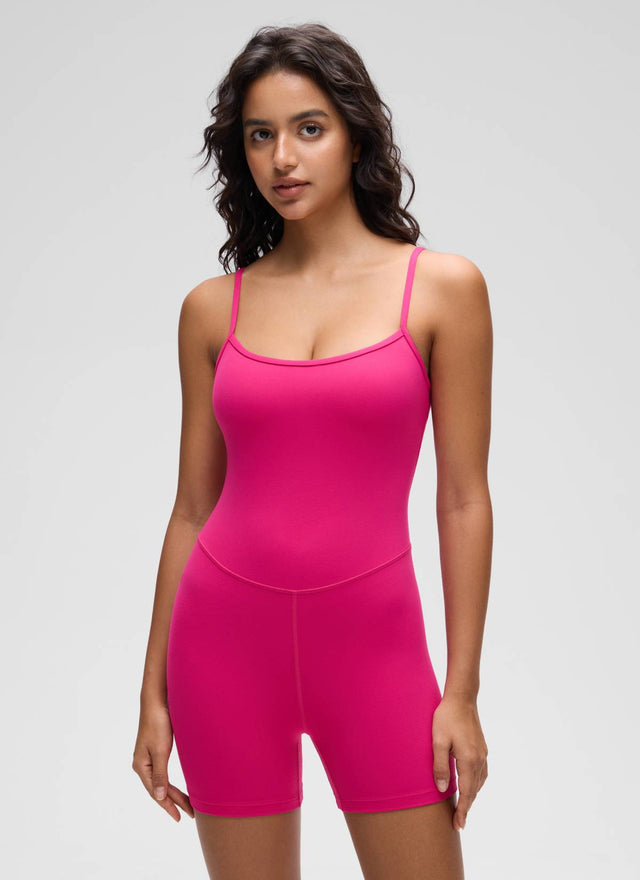 CRZ YOGA Women's Yoga Tight Fit Romper Shorts Bodysuit Jumpsuits Granita Pink