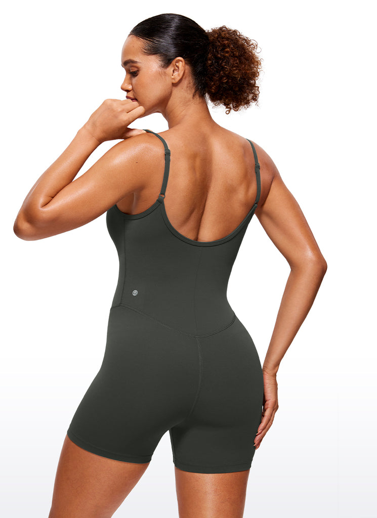 CRZ YOGA Women's Yoga Tight Fit Romper Shorts Bodysuit Jumpsuits Olive Green