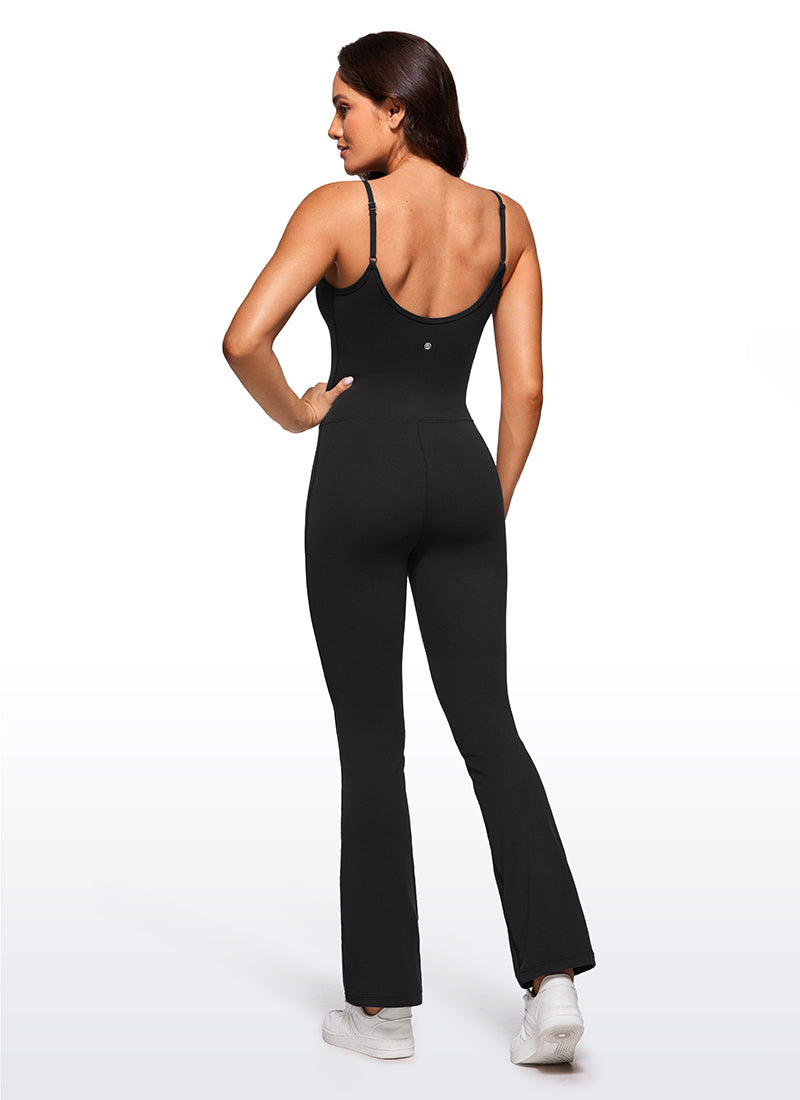 CRZ YOGA Women's Yoga Tight Fit Flare Jumpsuits Build-in Bra Bodysuits Black @model_info:CE