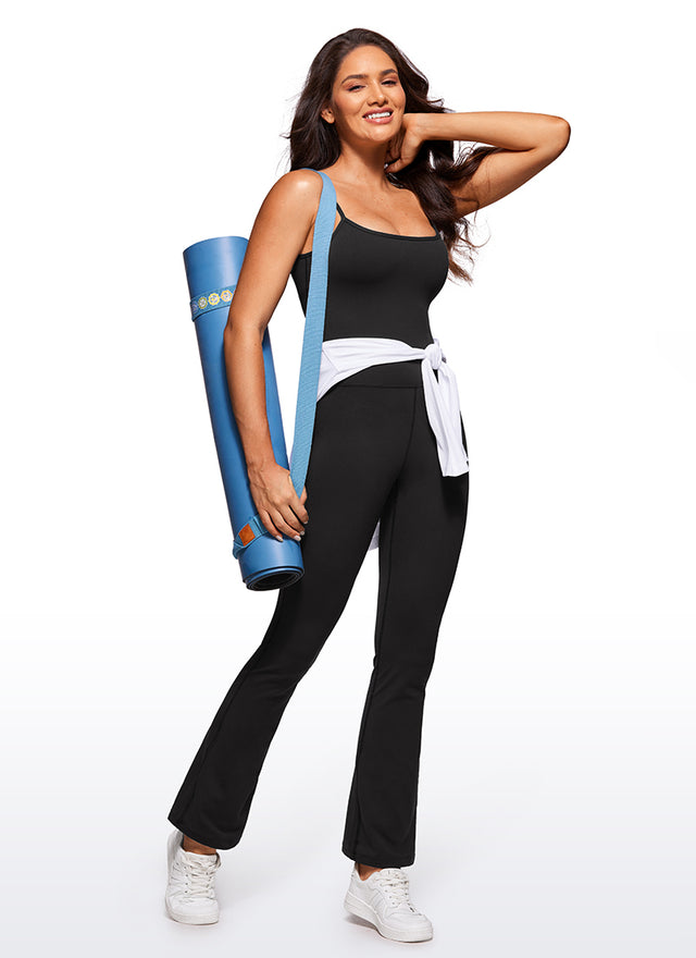 CRZ YOGA Women's Yoga Tight Fit Flare Jumpsuits Build-in Bra Bodysuits Black