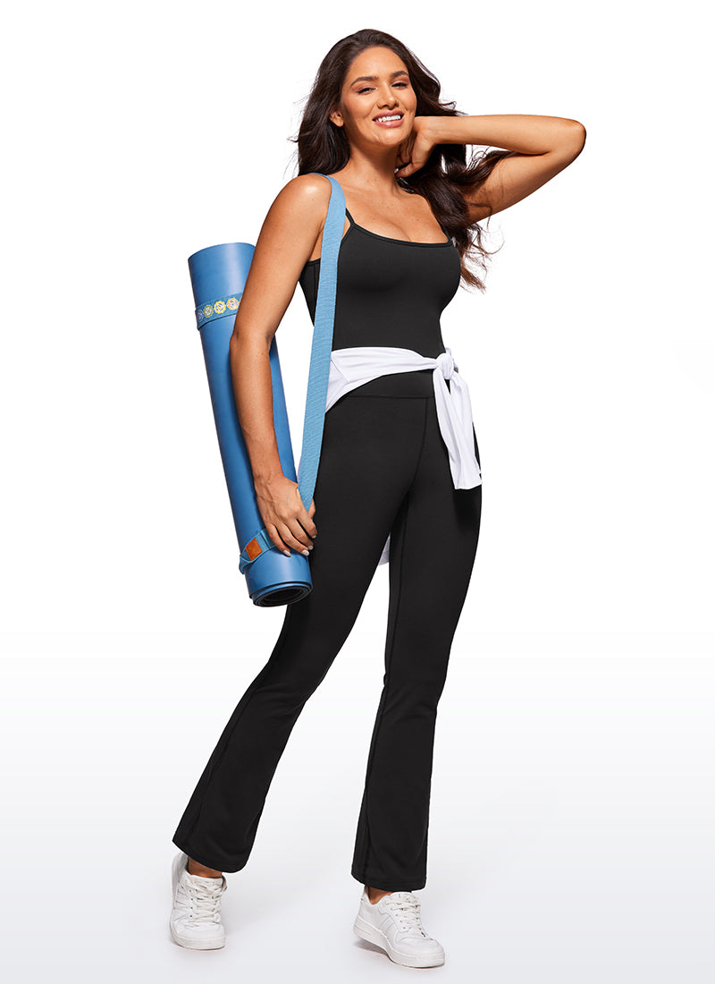 CRZ YOGA Women's Yoga Tight Fit Flare Jumpsuits Build-in Bra Bodysuits Black @model_info:CE