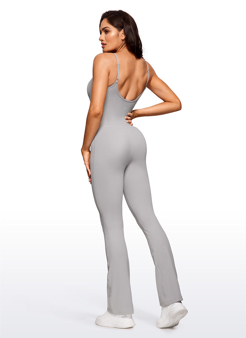 CRZ YOGA Women's Yoga Tight Fit Flare Jumpsuits Build-in Bra Bodysuits Gull Gray