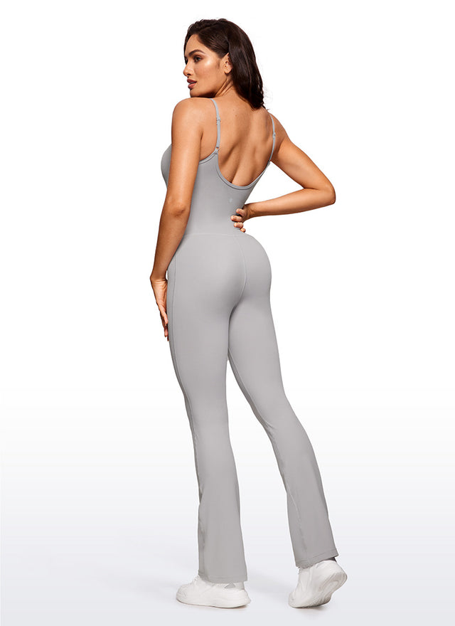 CRZ YOGA Women's Yoga Tight Fit Flare Jumpsuits Build-in Bra Bodysuits Gull Gray @model_info:CE