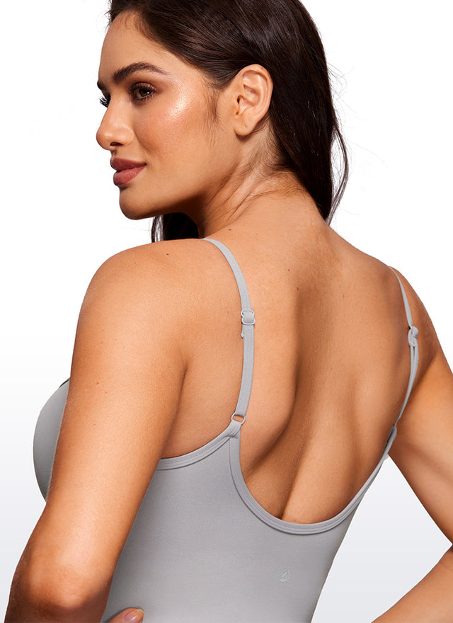 CRZ YOGA Women's Yoga Tight Fit Flare Jumpsuits Build-in Bra Bodysuits Gull Gray