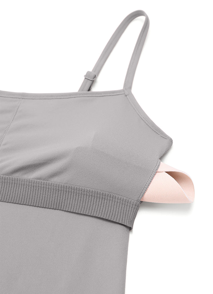 CRZ YOGA Women's Yoga Tight Fit Flare Jumpsuits Build-in Bra Bodysuits Gull Gray