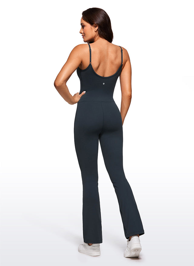 CRZ YOGA Women's Yoga Tight Fit Flare Jumpsuits Build-in Bra Bodysuits True Navy @model_info:CE