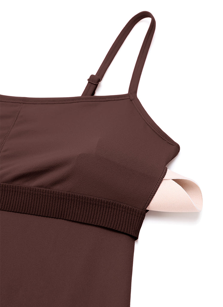 CRZ YOGA Women's Yoga Tight Fit Flare Jumpsuits Build-in Bra Bodysuits Taupe