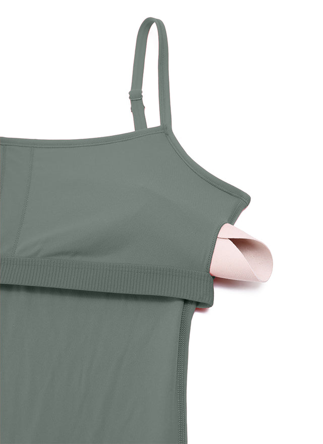 CRZ YOGA Women's Yoga Tight Fit Flare Jumpsuits Build-in Bra Bodysuits Grey Sage @model_info:NEW