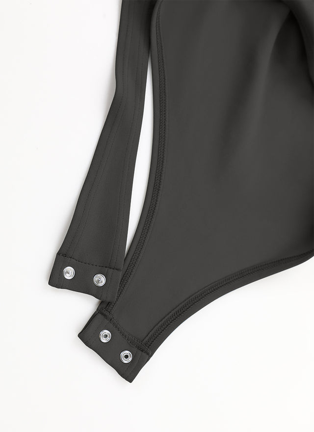 CRZ YOGA Women's Yoga Tight Fit Mock Turtleneck Long Sleeves Bodysuits Black