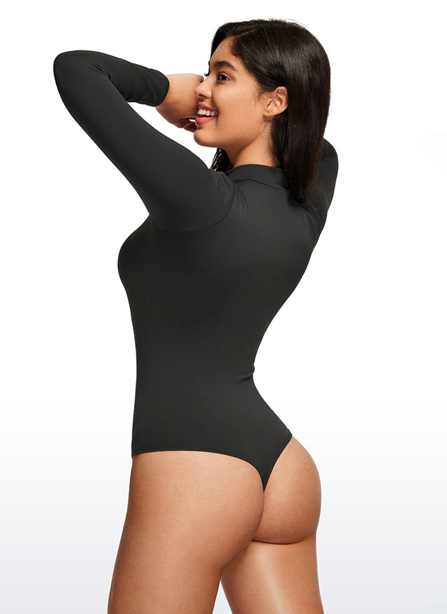 CRZ YOGA Women's Yoga Tight Fit Mock Turtleneck Long Sleeves Bodysuits Black