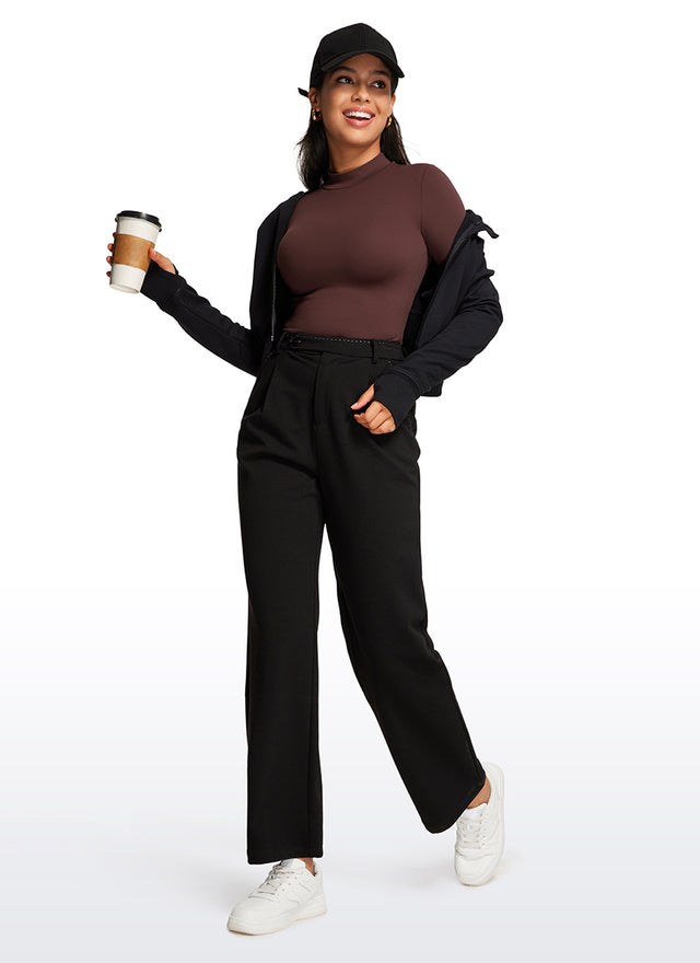 CRZ YOGA Women's Yoga Tight Fit Mock Turtleneck Long Sleeves Bodysuits Taupe