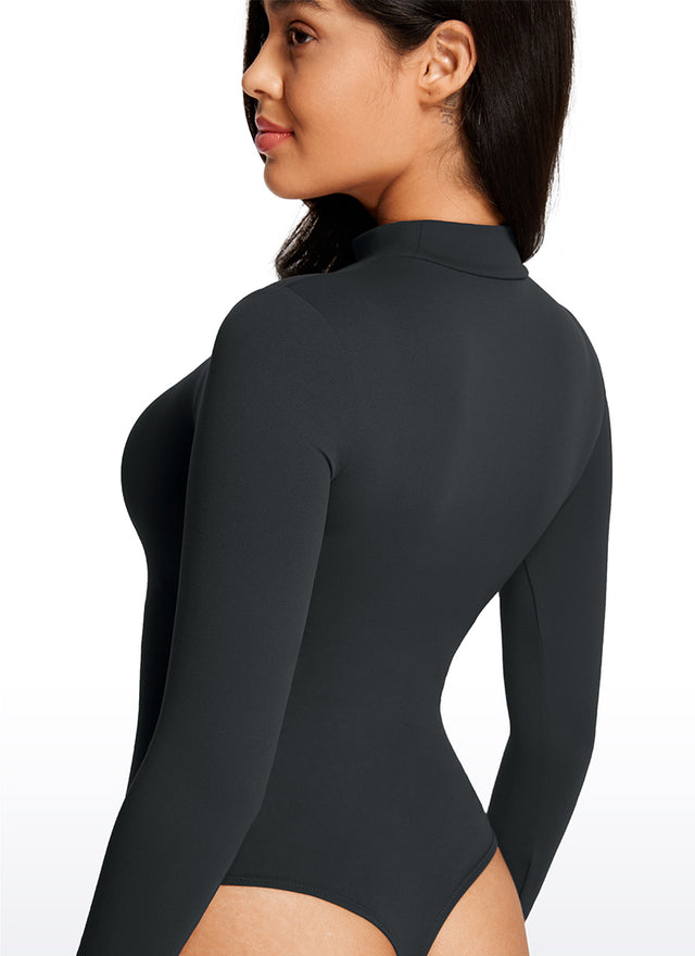 CRZ YOGA Women's Yoga Tight Fit Mock Turtleneck Long Sleeves Bodysuits Melanite