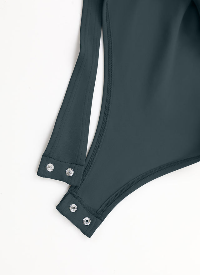 CRZ YOGA Women's Yoga Tight Fit Square Neck Long Sleeves Bodysuits Forest Dark Green @model_info:NEW