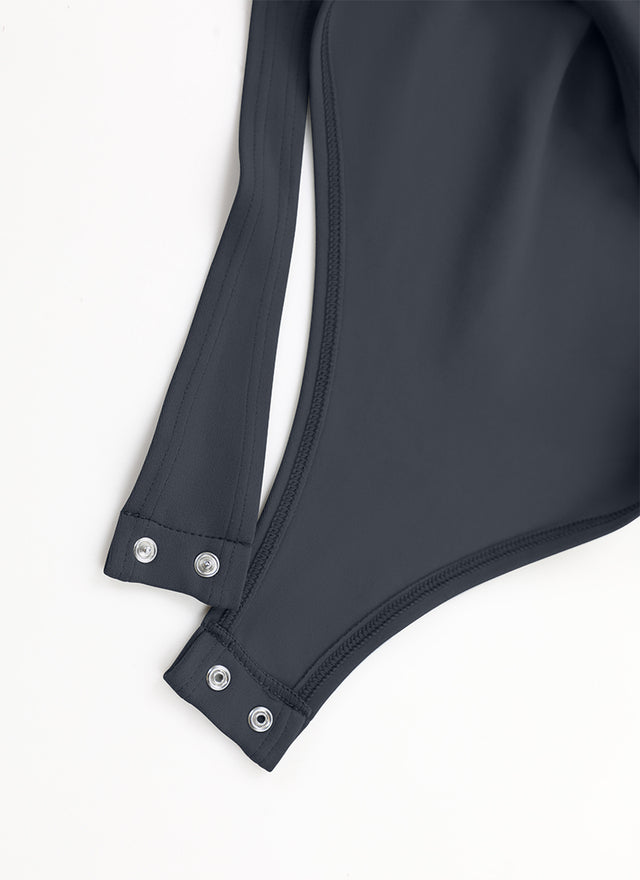 CRZ YOGA Women's Yoga Tight Fit Square Neck Long Sleeves Bodysuits True Navy