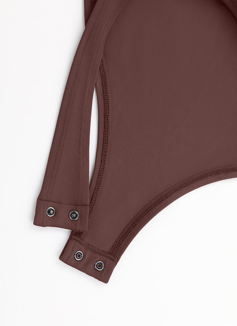 CRZ YOGA Women's Yoga Tight Fit Square Neck Long Sleeves Bodysuits Taupe