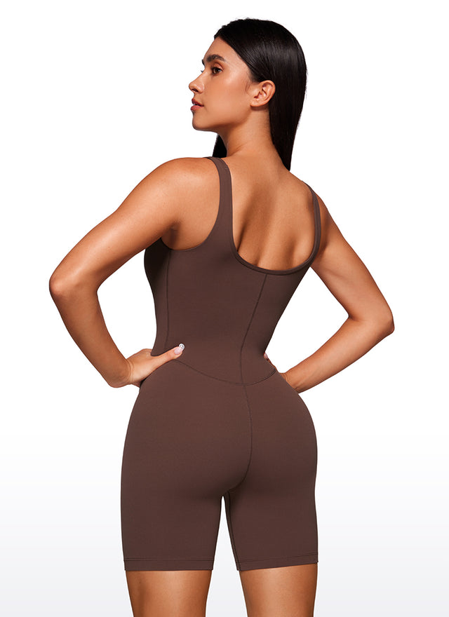 CRZ YOGA Women's Yoga Tight Fit Romper Shorts Bodysuit Jumpsuits Coffee Brown