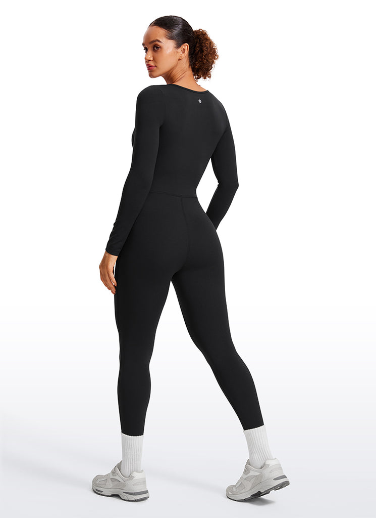 CRZ YOGA Women's Casual Yoga Scoop Neck Long Sleeve Jumpsuits  25" True Navy