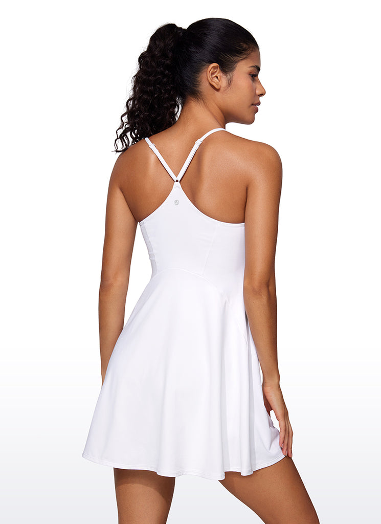 CRZ YOGA Women's UPF 50+ Shorts Lined Tennis Dress with Pockets White