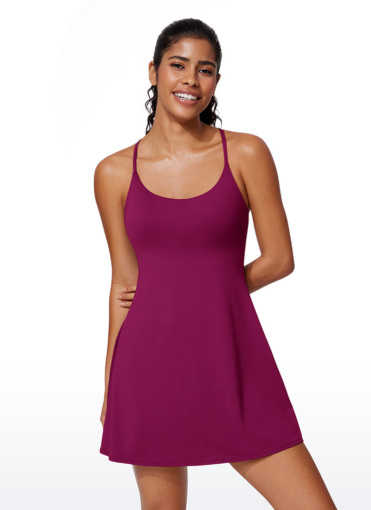 CRZ YOGA Women's UPF 50+ Shorts Lined Tennis Dress with Pockets Magenta Purple