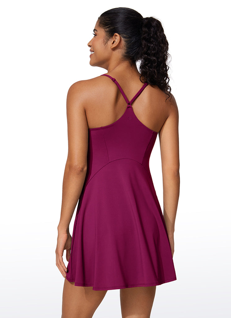 CRZ YOGA Women's UPF 50+ Shorts Lined Tennis Dress with Pockets Magenta Purple