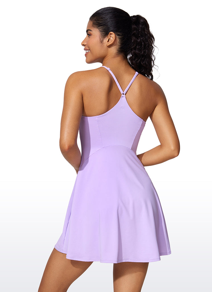 CRZ YOGA Women's UPF 50+ Shorts Lined Tennis Dress with Pockets Elfin Purple