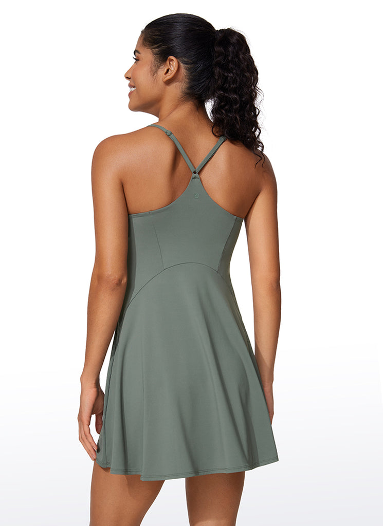 CRZ YOGA Women's UPF 50+ Shorts Lined Tennis Dress with Pockets Grey Sage