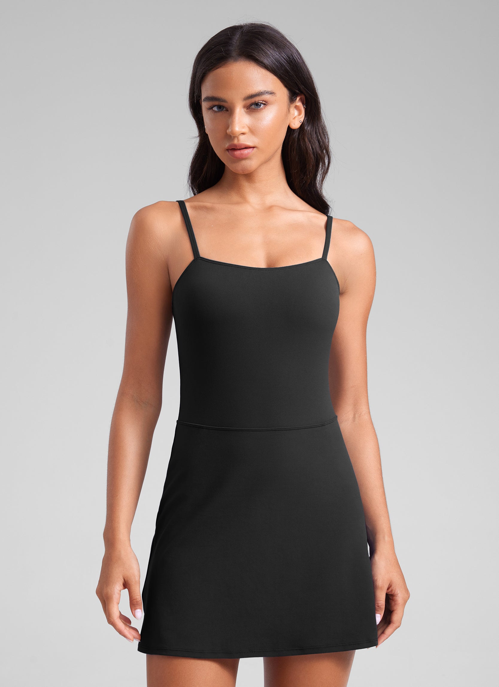 CRZ YOGA Butterluxe Spaghetti Strap Athletic Casual Tennis Dresses Black @model_info:Winma