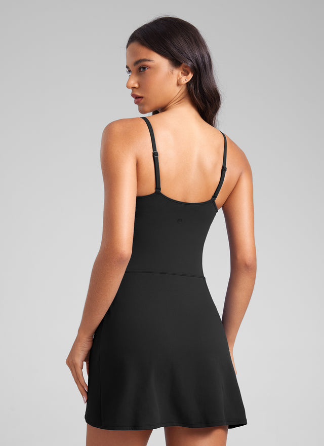 CRZ YOGA Butterluxe Spaghetti Strap Athletic Casual Tennis Dresses Black @model_info:Winma