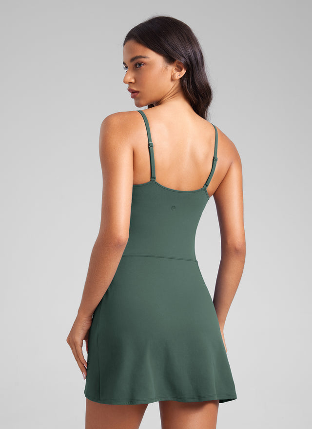CRZ YOGA Butterluxe Spaghetti Strap Athletic Casual Tennis Dresses Dark Forest Green @model_info:Winma