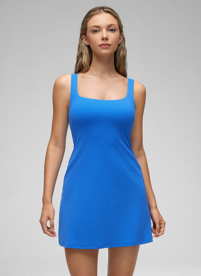 CRZ YOGA Women Butterluxe Square Neck Shelf Bra Tennis Dresses A line Sparkle Blue