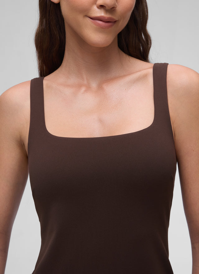 CRZ YOGA Women Butterluxe Square Neck Shelf Bra Tennis Dresses A line Hot Fudge Brown @model_info:Malisa