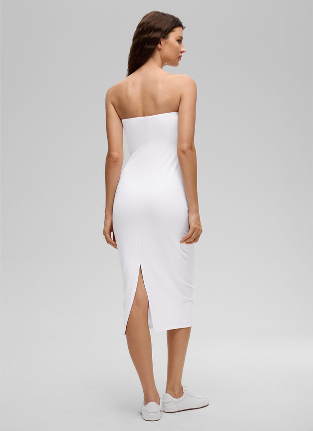 CRZ YOGA Women's Butterluxe Casual Strapless Built in Bra Midi Dress White