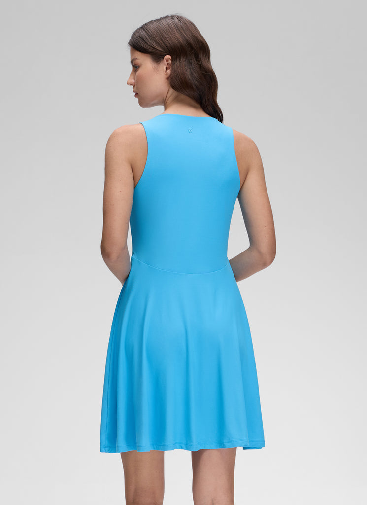 CRZ YOGA Women's Cloudweight Casual Crewneck Double Lined Mini Dress White Opal