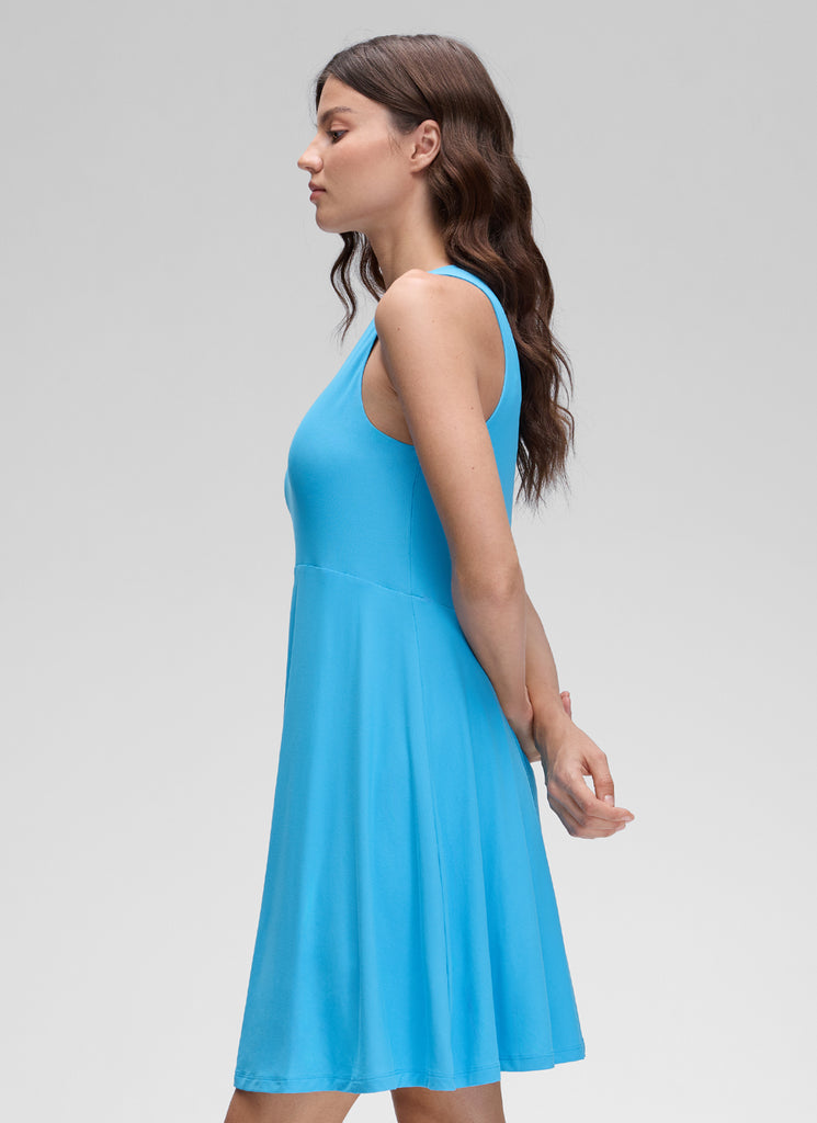 CRZ YOGA Women's Cloudweight Casual Crewneck Double Lined Mini Dress White Opal