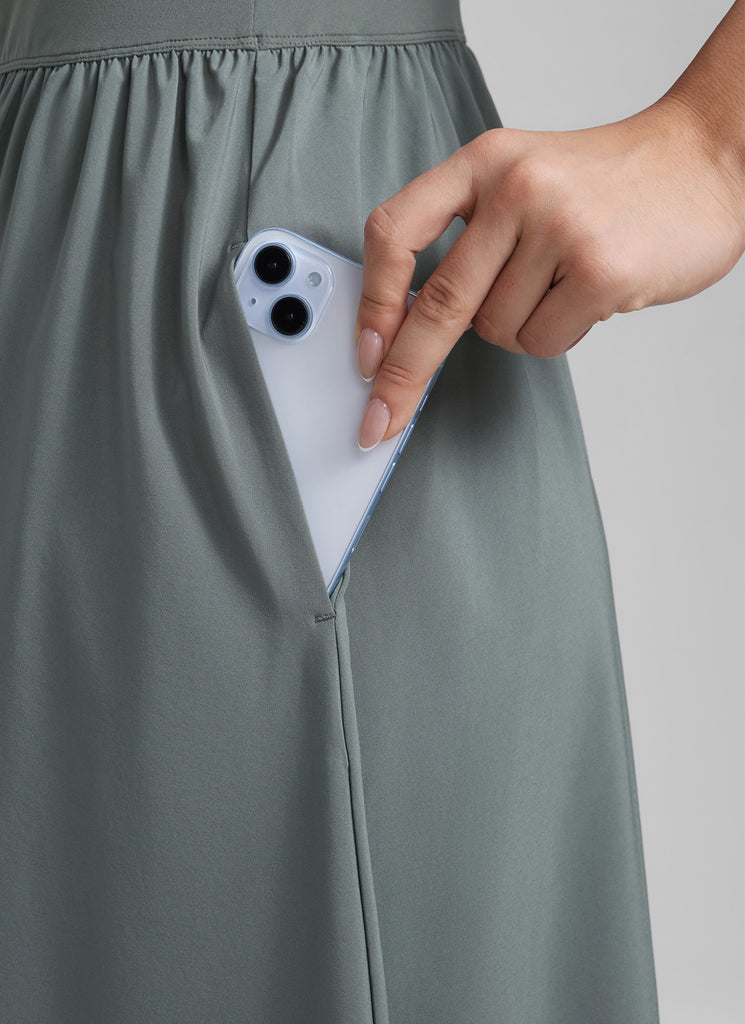 CRZ YOGA Women's Square Neck Pocket Sleeveless Maxi Padded Dress Grey Sage