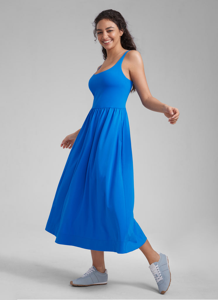 CRZ YOGA Women's Square Neck Pocket Sleeveless Maxi Padded Dress Grey Sage