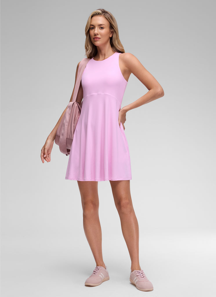 CRZ YOGA Women's Cloudweight Casual Crewneck Double Lined Mini Dress Pitch Blue