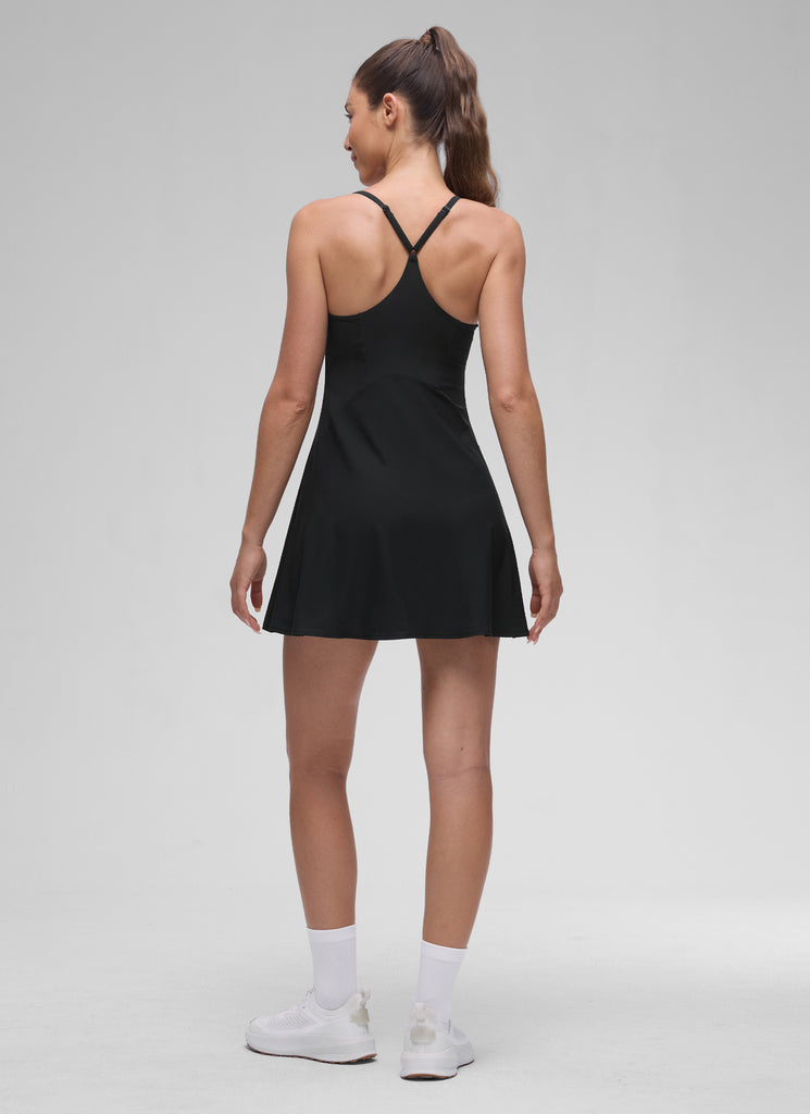 CRZ YOGA Women's Stretchy Straps Tennis Built-in Bra Short Liner Dress Black