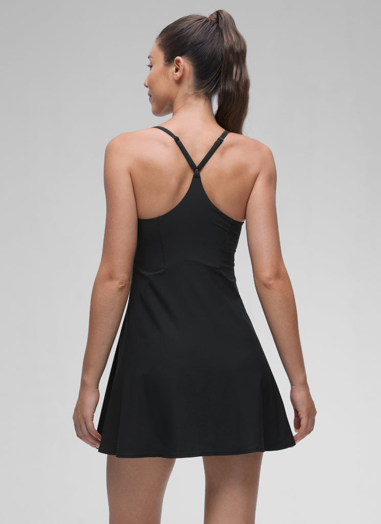 CRZ YOGA Women's Stretchy Straps Tennis Built-in Bra Short Liner Dress Black