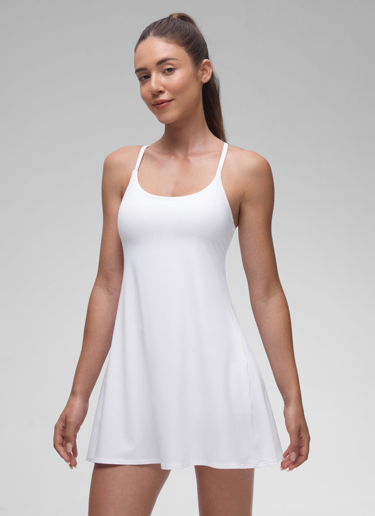 CRZ YOGA Women's Stretchy Straps Tennis Built-in Bra Short Liner Dress White