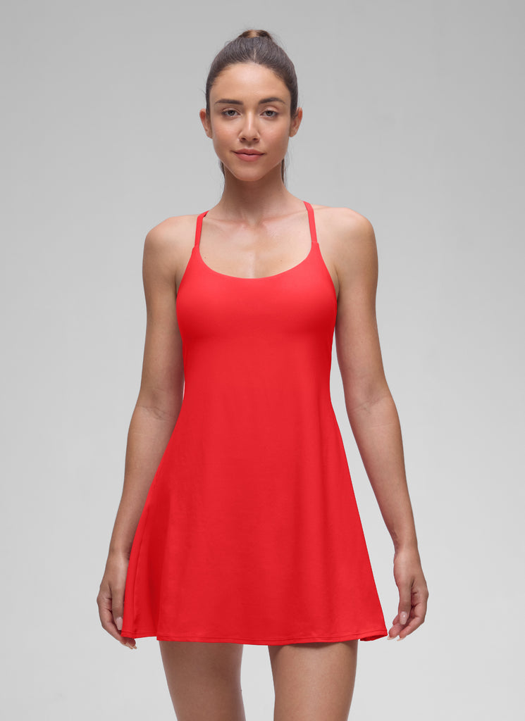 CRZ YOGA Women's Stretchy Straps Tennis Built-in Bra Short Liner Dress White