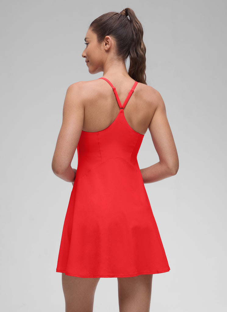 CRZ YOGA Women's Stretchy Straps Tennis Built-in Bra Short Liner Dress Deep Red